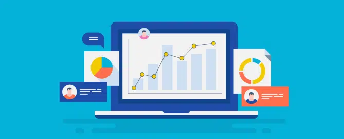 graphic of data on a laptop screen with additional graphs