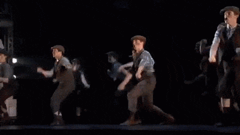 gif of dancing newsies on broadway