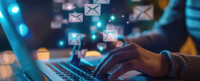 AI Image of a woman emailing a nurture sequence