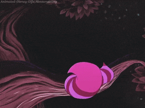 gif of the cheshire cat peeking out from under his tail